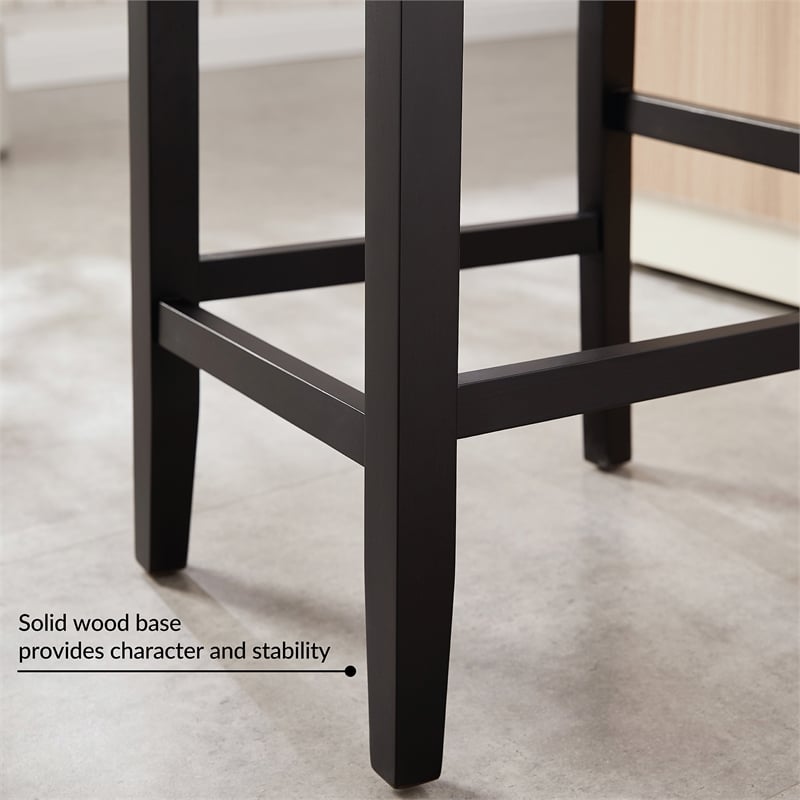 Bowery Hill Modern Wood Upholstered Back Counter Stool Set in Black and Gray