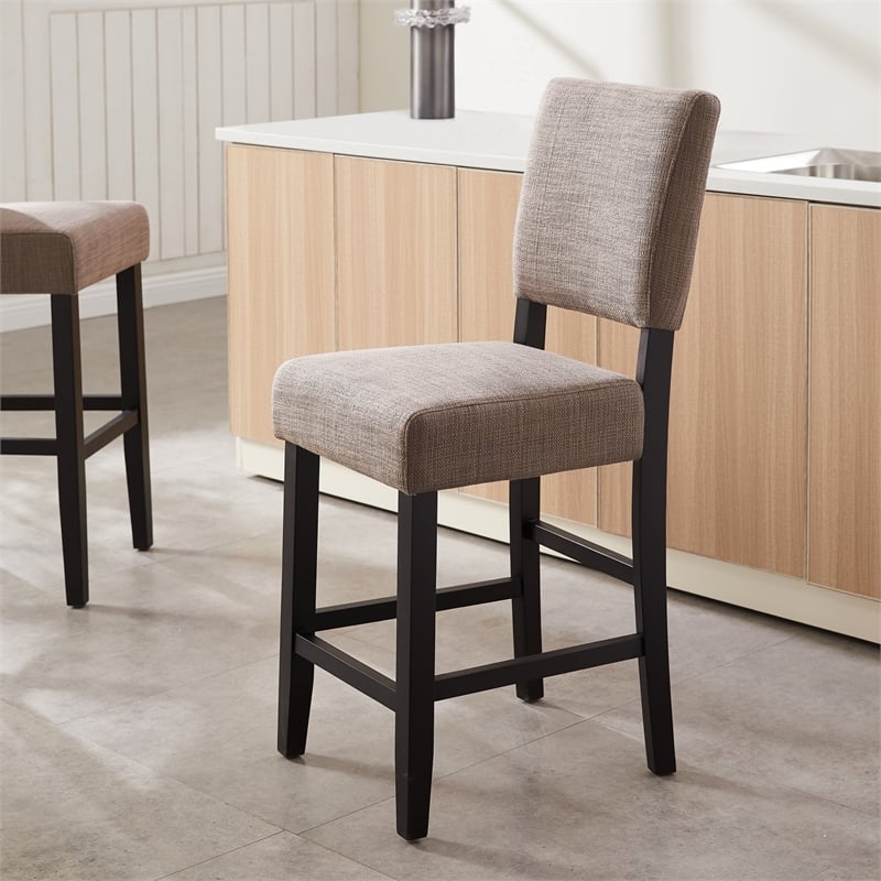 Bowery Hill Modern Wood Upholstered Back Counter Stool Set in Black and Gray
