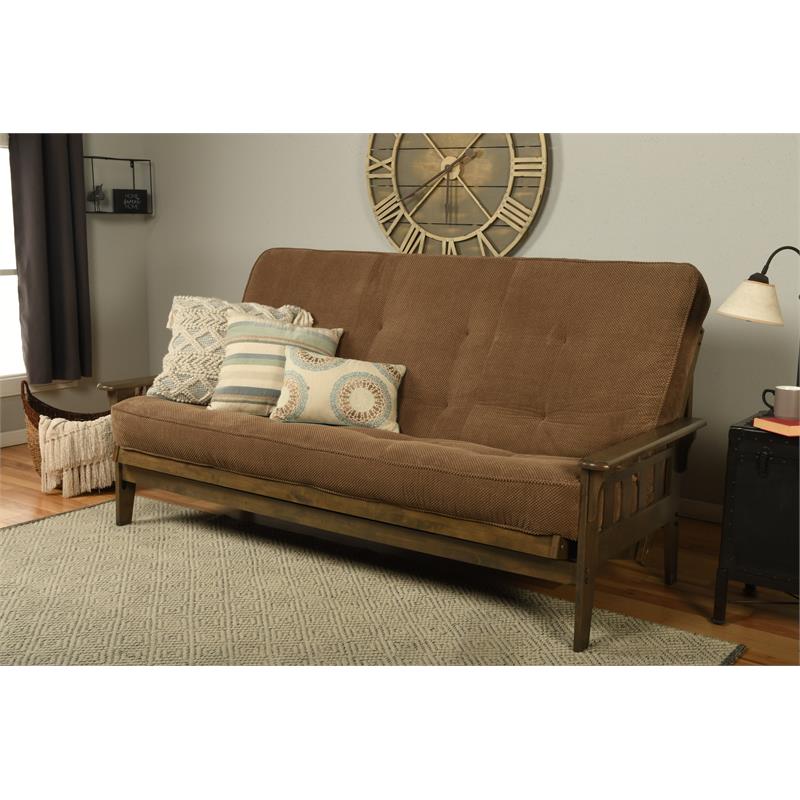 Bowery Hill Queen-size Wood Futon-Marmont Mocha Brown Mattress