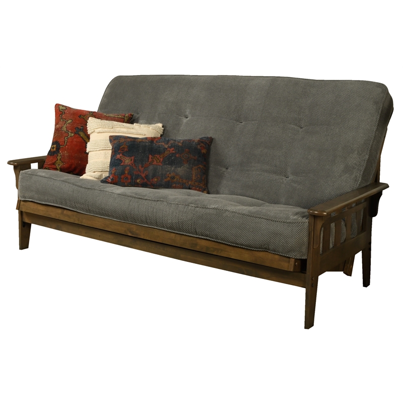Bowery Hill Queen-size Wood Futon-Marmont Thunder Gray Mattress