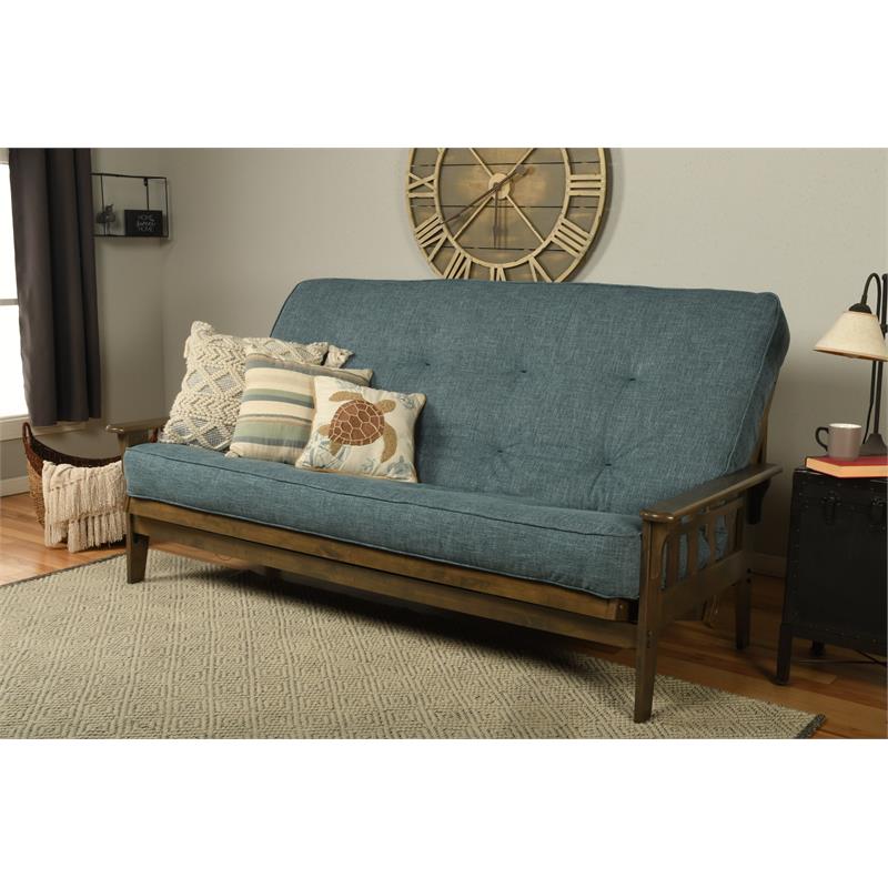 Bowery Hill Modern Queen-size Wood Futon-Linen Aqua Blue Mattress