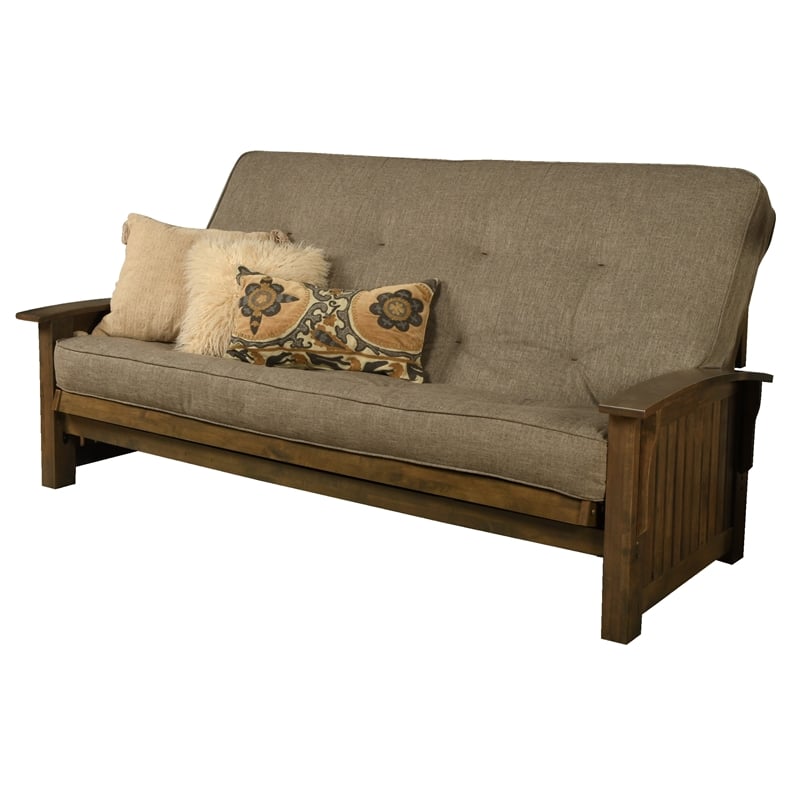 Bowery Hill Modern Queen-size Wood Futon with Linen Stone Mattress