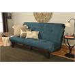 Bowery Hill Wood Futon in Java Brown Finish with Suede Blue Mattress