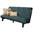 Bowery Hill Wood Futon in Java Brown Finish with Suede Blue Mattress