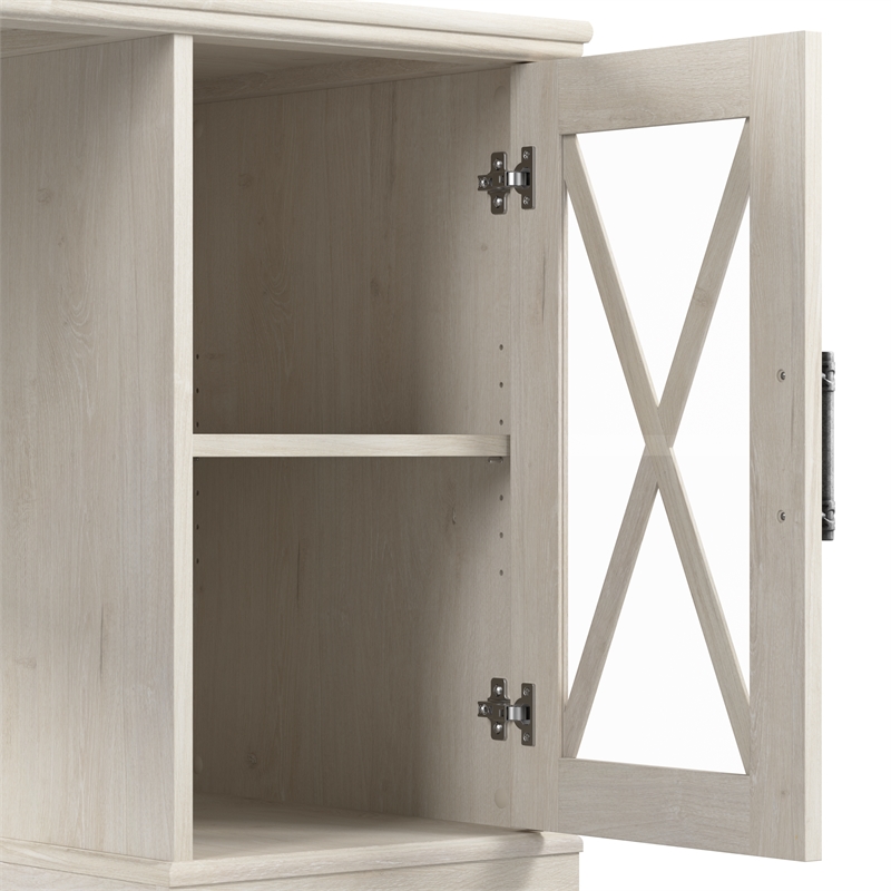 Bowery Hill Engineered Wood Desk with Storage Cabinet in Linen White Oak