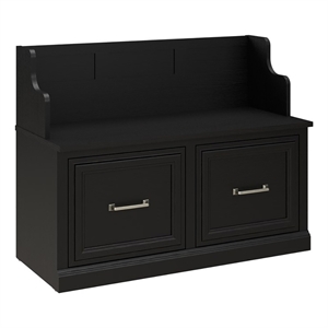 Bowery Hill 40&quot Engineered Wood Entryway Bench with Doors in Black Suede Oak
