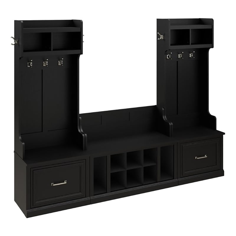 Bowery Hill Engineered Wood Entryway Storage Set w/ Drawers in Black Suede Oak