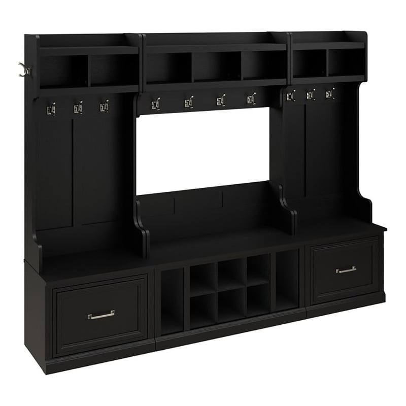 Bowery Hill Full Engineered Wood Entryway Storage Set with Drawers in Black Oak