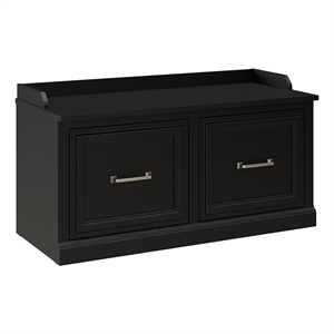 Bowery Hill Engineered Wood Black Oak Shoe Storage Bench Rectangular Doors 39.72&quot Assembled