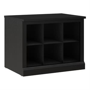 Bowery Hill 24&quot Engineered Wood Small Shoe Bench with Shelves in Black Oak