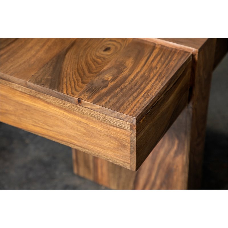 Bowery Hill Farmhouse Wood Coffee Table with Square Block Design in Natural