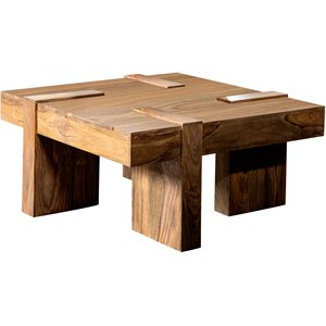 Bowery Hill Farmhouse Wood Coffee Table with Square Block Design in Natural