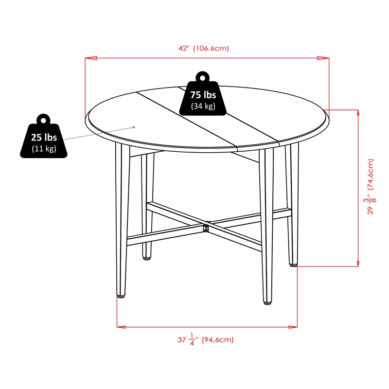 Bowery Hill Round Drop Leaf Contemporary Solid Wood Dining Table in Light Oak