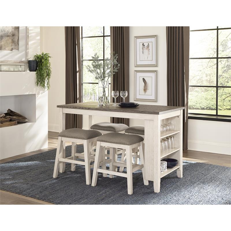 Bowery Hill 5-Piece 3-Shelf Wood Counter Height Dining Set in Antique White