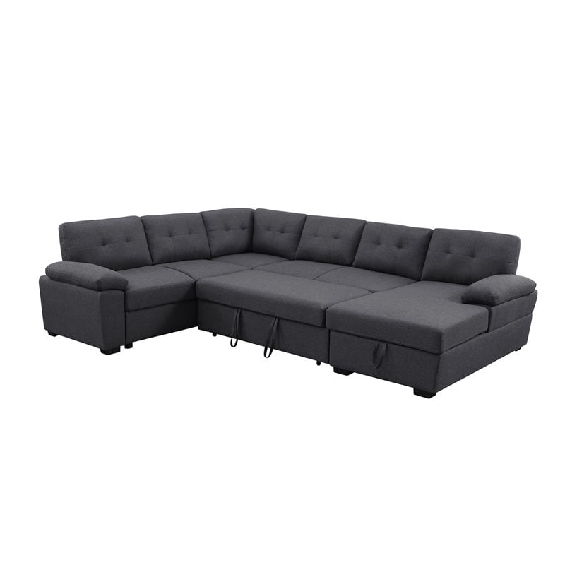 Bowery Hill 5-Seat Fabric Sleeper Sectional Sofa with Storage in Dark Gray