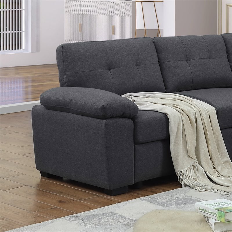 Bowery Hill 5-Seat Fabric Sleeper Sectional Sofa with Storage in Dark Gray