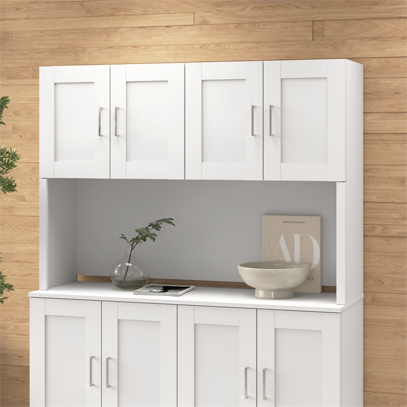 Bowery Hill Contemporary 60W Hutch in White - Engineered Wood