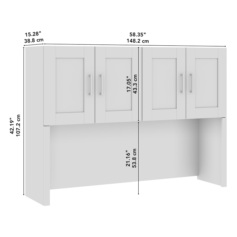 Bowery Hill Contemporary 60W Hutch in White - Engineered Wood