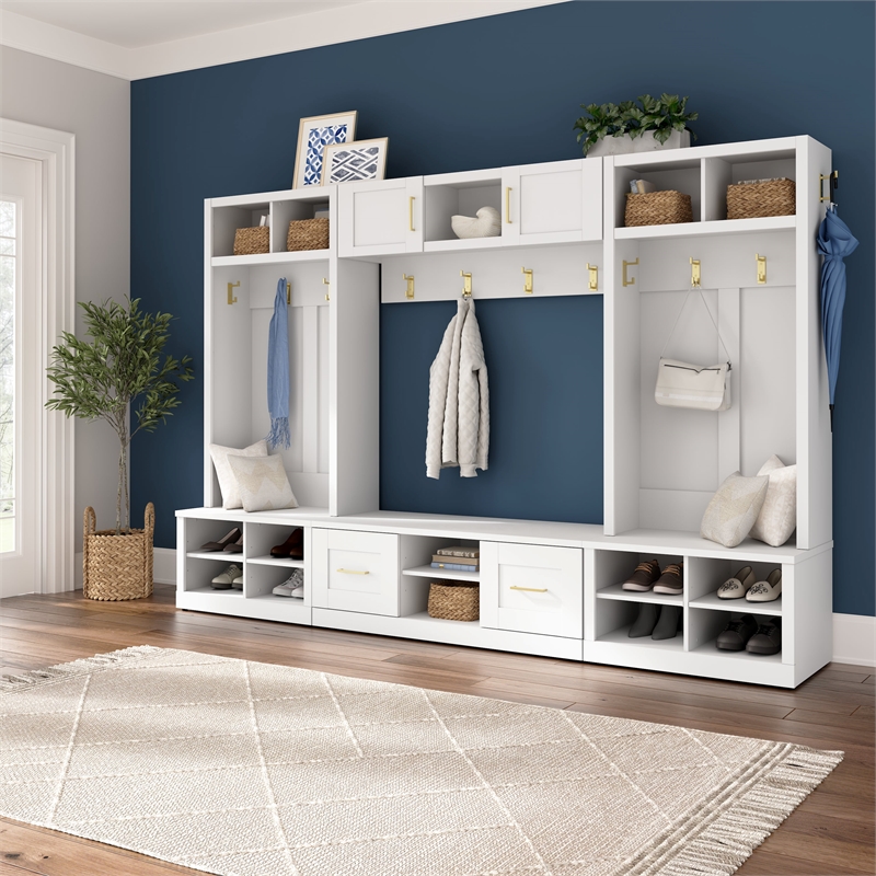 Bowery Hill Modern 30W Shoe Bench in White - Engineered Wood
