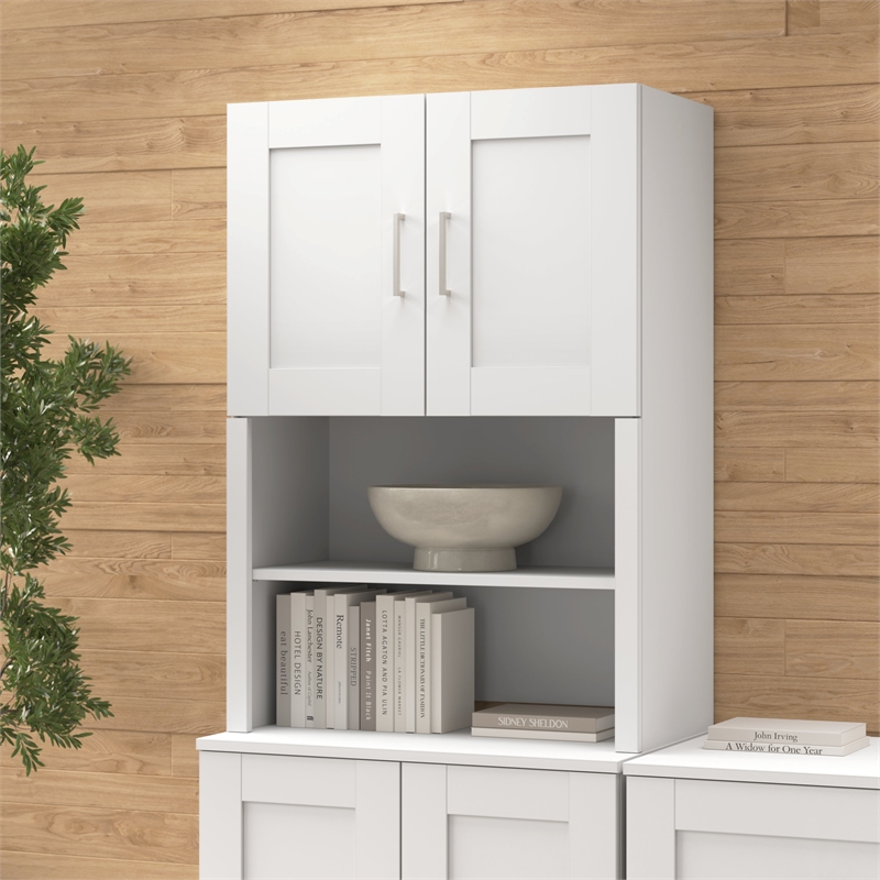 Bowery Hill Modern 30W Bookcase Hutch in White - Engineered Wood