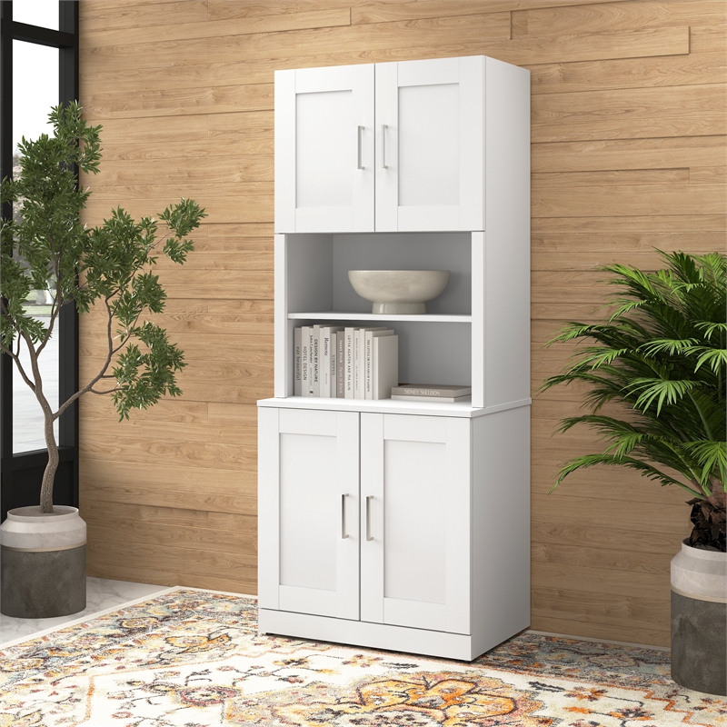 Bowery Hill Modern 30W Bookcase Hutch in White - Engineered Wood