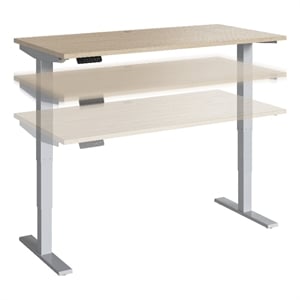 Bowery Hill 59&quot Engineered Wood Adjustable Standing Desk in Natural Elm/Silver