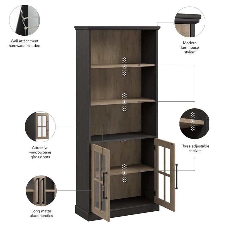 Bowery Hill Modern / Contemporary 5 Shelf Bookcase with Glass Doors