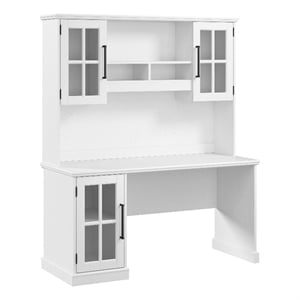 Bowery Hill Wood Matte Black Computer Desk Rectangular Storage Hutch 60W