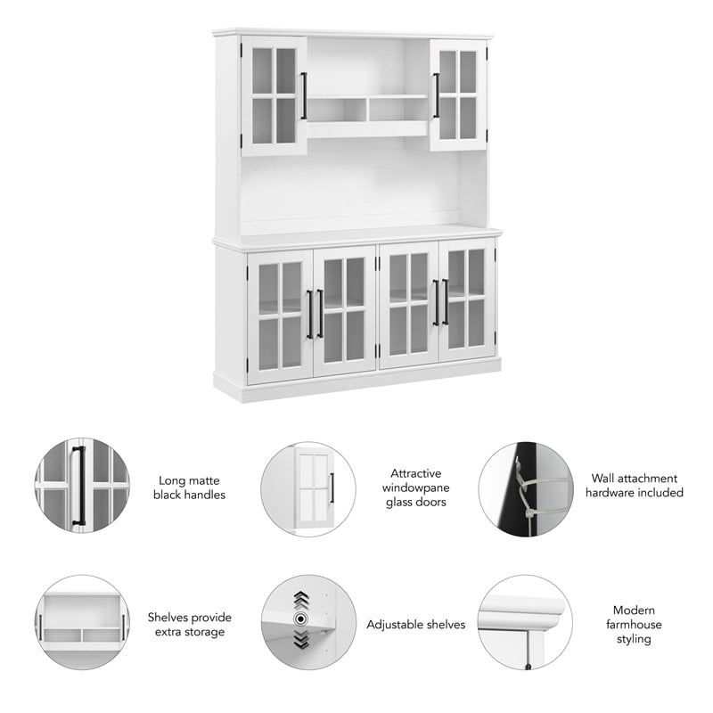 Bowery Hill White Sideboard Hutch Rectangular Adjustable Shelves 60W