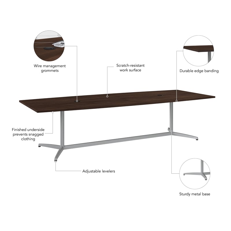 Bowery Hill 120W x 48D Boat Shaped Conference Table in Black Walnut