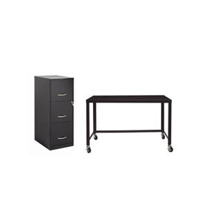 Bowery Hill 2 Piece Office Set with Desk and Filing Cabinet in Black