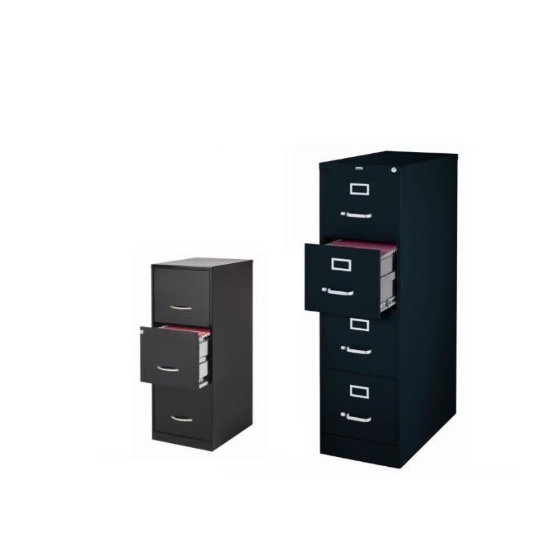 Bowery Hill Set of 2 4 and 3 Drawer Filing Cabinets in Black