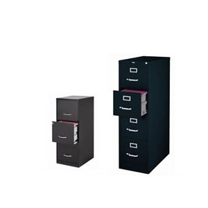 Bowery Hill Set of 2 4 and 3 Drawer Filing Cabinets in Black