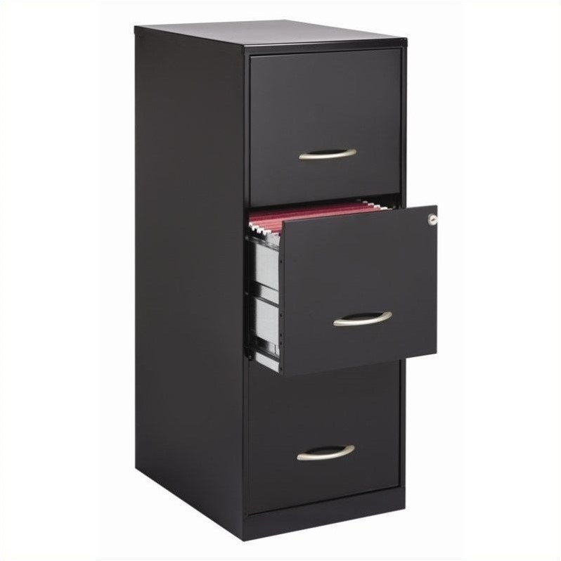 Bowery Hill Set of 2 4 and 3 Drawer Filing Cabinets in Black