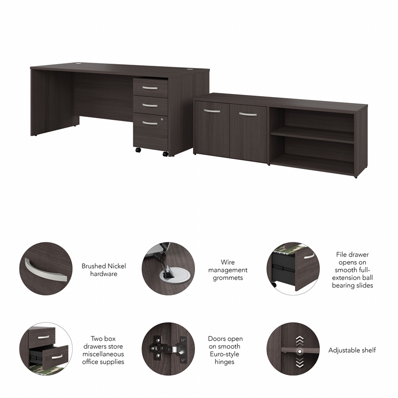 Bowery Hill Engineered Wood 72W Office Desk with Return and Drawers in Gray