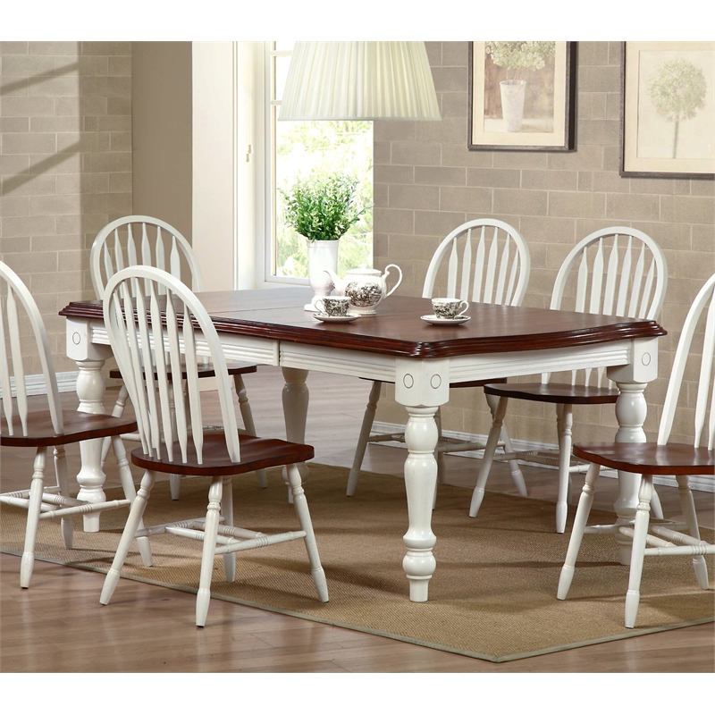 Bowery Hill Rectangle Extendable Dining Table Antique White/Chestnut Brown Wood