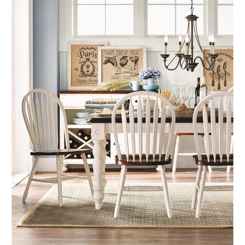 Bowery Hill Rectangle Extendable Dining Table Antique White/Chestnut Brown Wood