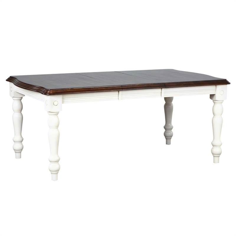 Bowery Hill Rectangle Extendable Dining Table Antique White/Chestnut Brown Wood