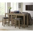 Bowery Hill Acacia Wood Brown Counter Height Dining Table Set Rectangular USB Ports Wine Racks 71