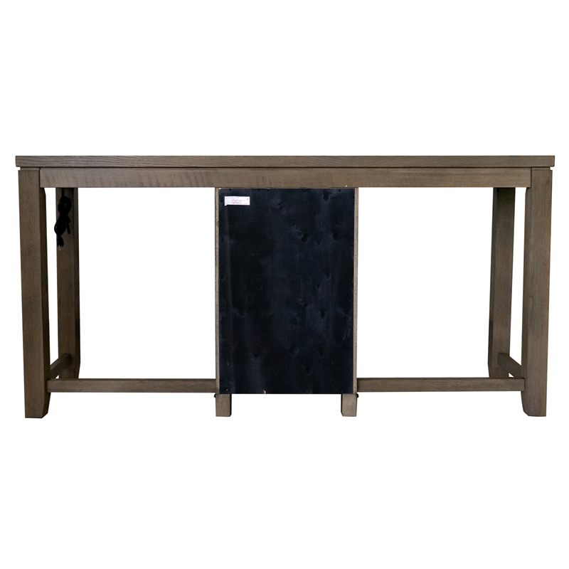 Bowery Hill Acacia Wood Brown Counter Height Dining Table Set Rectangular USB Ports Wine Racks 71