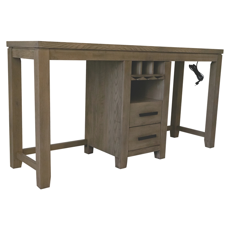 Bowery Hill Acacia Wood Brown Counter Height Dining Table Set Rectangular USB Ports Wine Racks 71