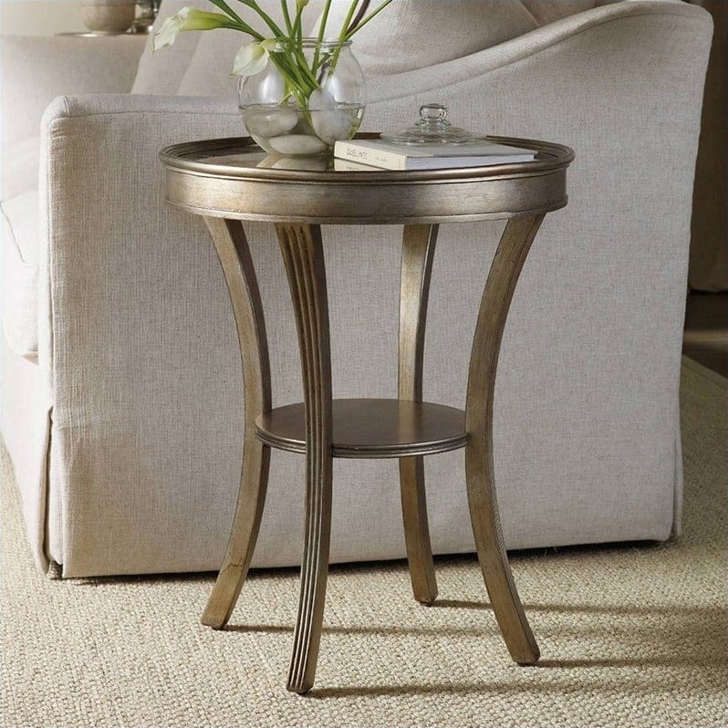 Bowery Hill Contemporary Round Mirrored Accent Table in Visage