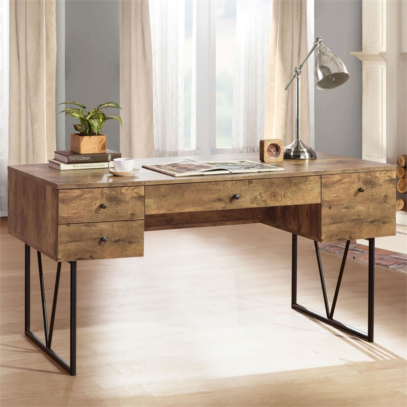 Bowery Hill Wood Antique Nutmeg Writing Desk Rectangular 63
