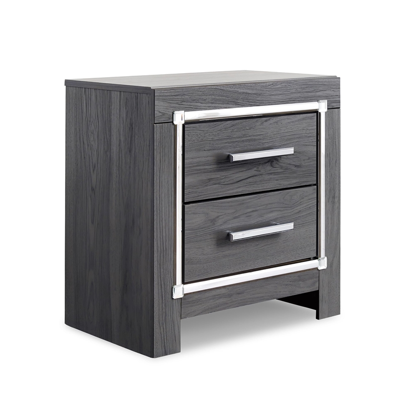 Bowery Hill Contemporary 2 Drawer Nightstand with USB in Gray