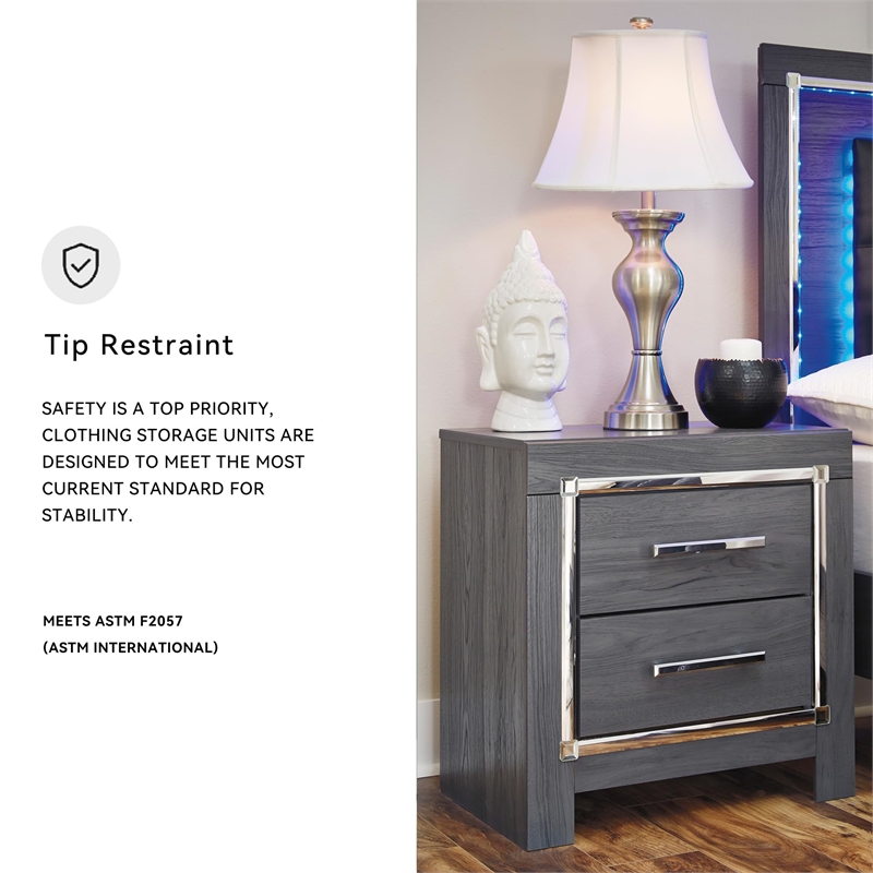 Bowery Hill Contemporary 2 Drawer Nightstand with USB in Gray