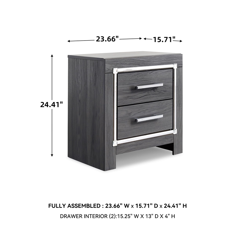 Bowery Hill Contemporary 2 Drawer Nightstand with USB in Gray
