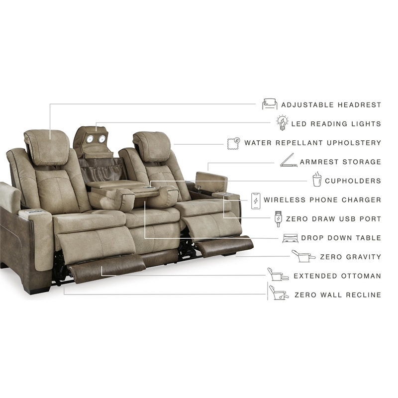 Bowery Hill Modern Faux Leather Power Reclining Sofa in Brown