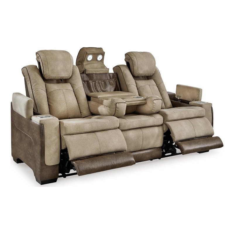 Bowery Hill Modern Faux Leather Power Reclining Sofa in Brown