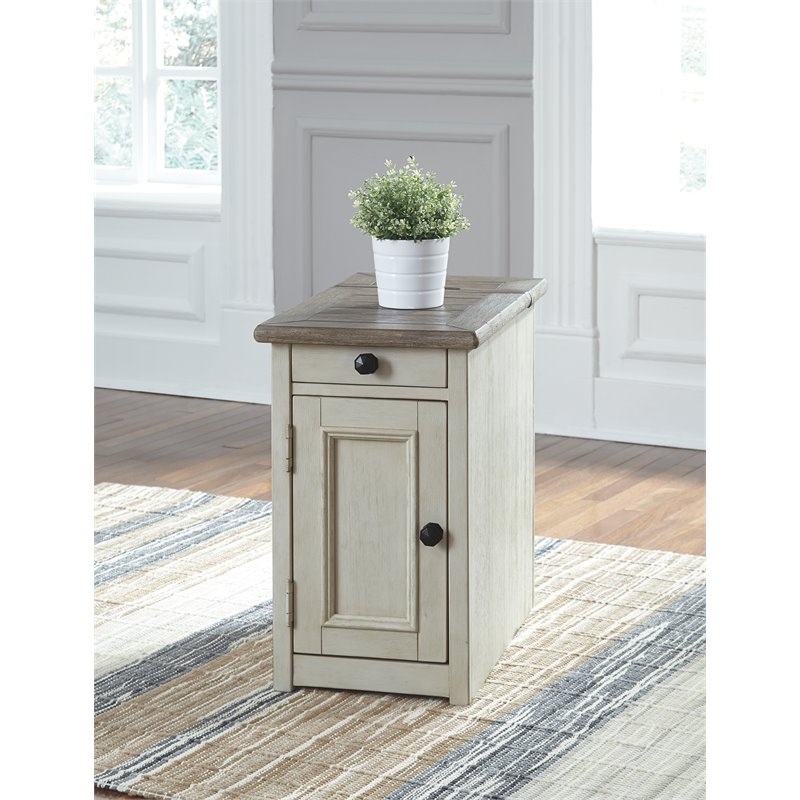 Bowery Hill Solid Wood Antique White End Table Rectangular USB Port 23