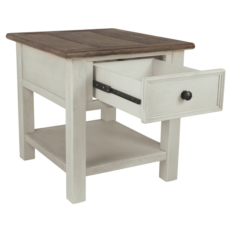 Bowery Hill Solid Wood Antique White End Table Rectangular USB Port 23